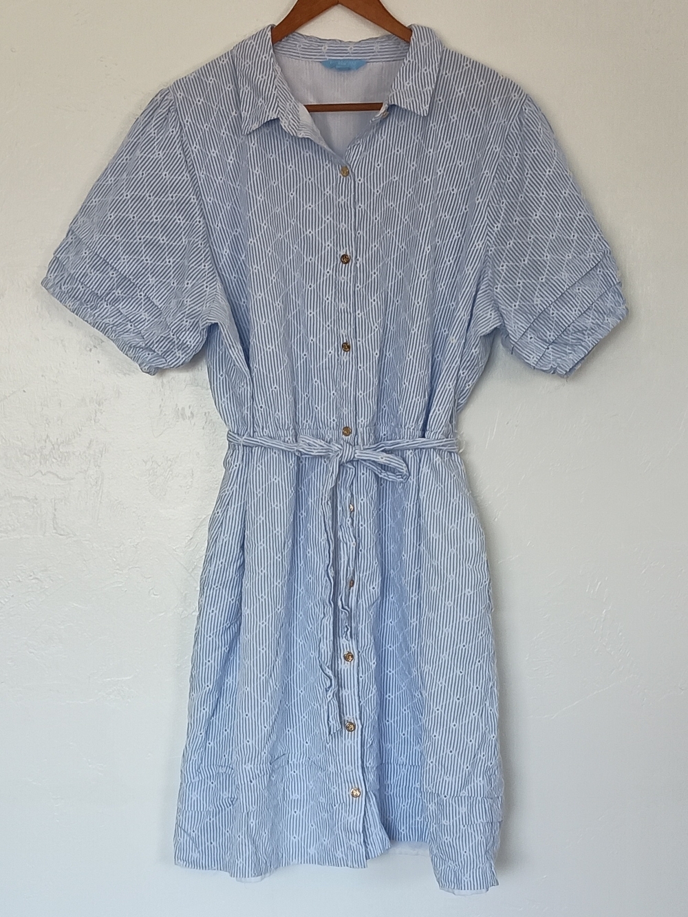 Draper James 100% Cotton Belted Button Front Puff Sleeve Dress